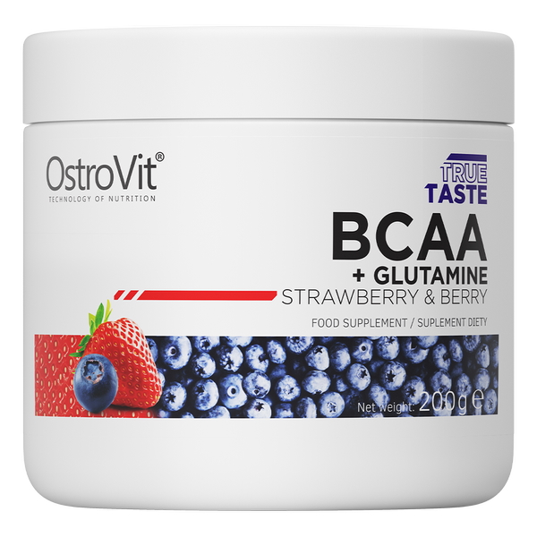 Амінокислота BCAA OstroVit BCAA + Glutamine, 200 грам Полуниця-чорниця