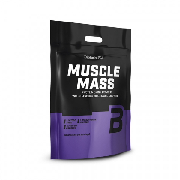Гейнер BioTech Muscle Mass, 4 кг Полуниця