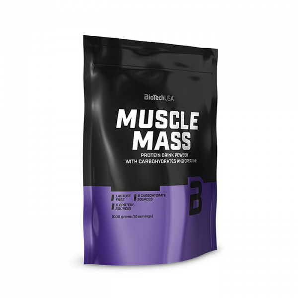 Гейнер BioTech Muscle Mass, 1 кг Полуниця