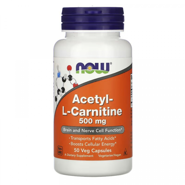 Жироспалювач NOW Acetyl-L-Carnitine 500 mg, 50 вегакапсул
