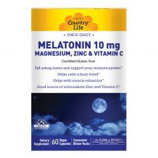 Натуральна добавка Country Life Melatonin 10 mg Magnesium, Zinc & Vitamin C, 60 вегакапсул