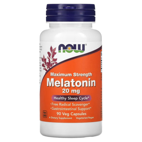 Натуральна добавка NOW Melatonin 20 mg, 90 вегакапсул