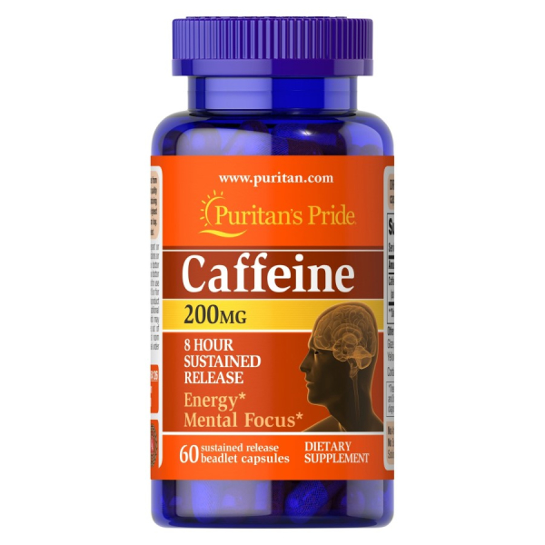 Передтренувальний комплекс Puritan's Pride Caffeine 200 mg, 60 капсул