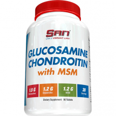 Препарат для суглобів і зв'язок SAN Glucosamine and Chondroitin with MSM, 90 таблеток Препарат для суглобів і зв'язок SAN Glucosamine and Chondroitin with MSM, 90 таблеток