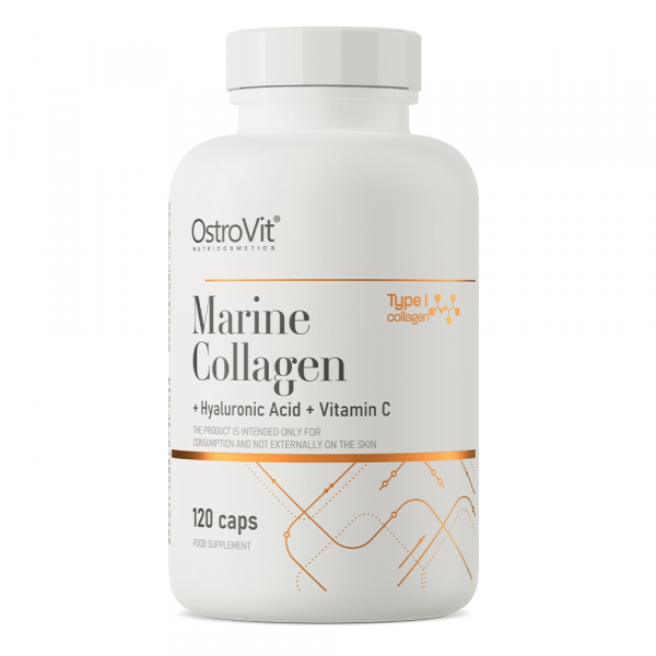Препарат для суглобів і зв'язок OstroVit Marine Collagen with Hyaluronic Acid and Vitamin C, 120 капсул
