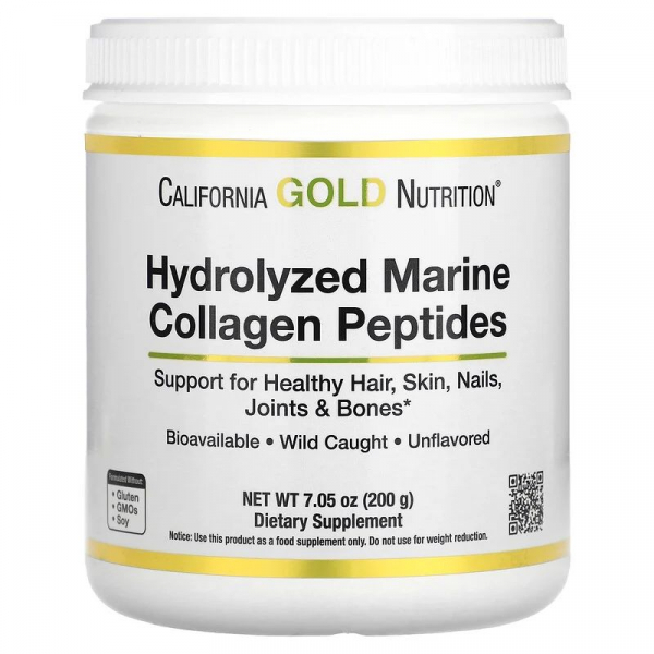 Препарат для суглобів і зв'язок California Gold Nutrition Hydrolyzed Marine Collagen Peptides, 200 грам
