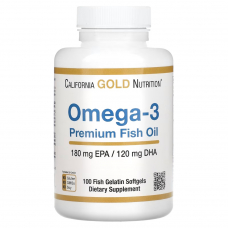 Жирні кислоти California Gold Nutrition Omega 3 Premium Fish Oil, 100 рибних капсул Жирні кислоти California Gold Nutrition Omega 3 Premium Fish Oil, 100 рибних капсул