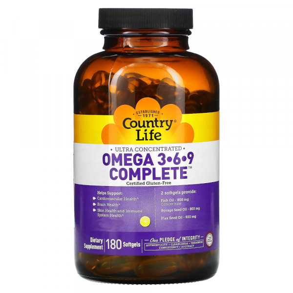 Жирні кислоти Country Life Omega 3-6-9 Complete, 180 капсул