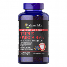 Жирні кислоти Puritan's Pride Triple Omega 3-6-9 Fish, Flax & Borage Oils Maximum Strength, 240 капсул