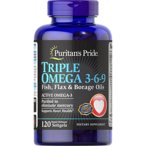 Жирні кислоти Puritan's Pride Triple Omega 3-6-9 Fish, Flax & Borage Oils, 120 капсул