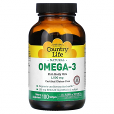 Жирні кислоти Country Life Natural Omega-3 1000 mg, 100 капсул Жирні кислоти Country Life Natural Omega-3 1000 mg, 100 капсул