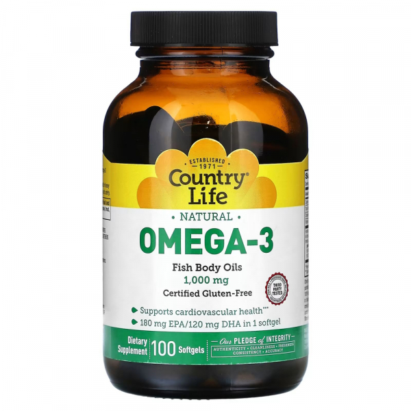 Жирні кислоти Country Life Natural Omega-3 1000 mg, 100 капсул
