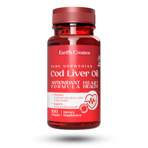 Жирні кислоти Earth‘s Creation Cod Liver Oil, 100 капсул