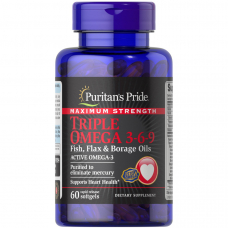 Жирні кислоти Puritan's Pride Triple Omega 3-6-9 Fish, Flax & Borage Oils Maximum Strength, 60 капсул
