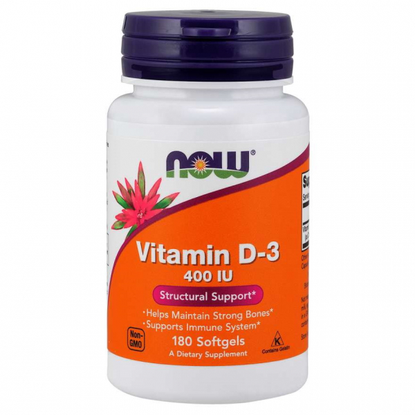 Вітаміни та мінерали NOW Vitamin D3 400 IU, 180 капсул