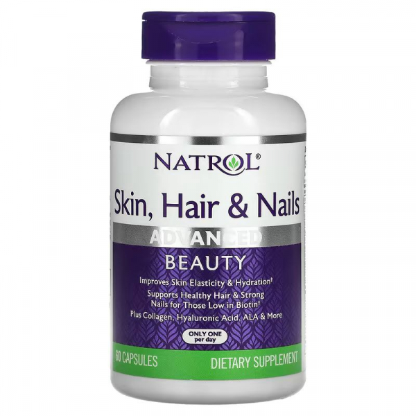 Вітаміни та мінерали Natrol Skin Hair & Nails Advanced Beauty, 60 капсул