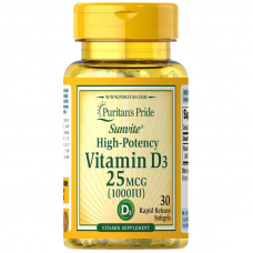 Вітаміни та мінерали Puritan's Pride Vitamin D3 1000 IU, 30 капсул Вітаміни та мінерали Puritan's Pride Vitamin D3 1000 IU, 30 капсул