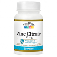 Вітаміни та мінерали 21st Century Zinc Citrate 50 mg, 60 таблеток