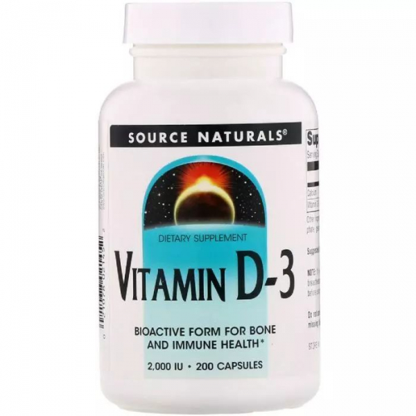 Вітаміни та мінерали Source Naturals Vitamin D3 2000 IU, 200 капсул