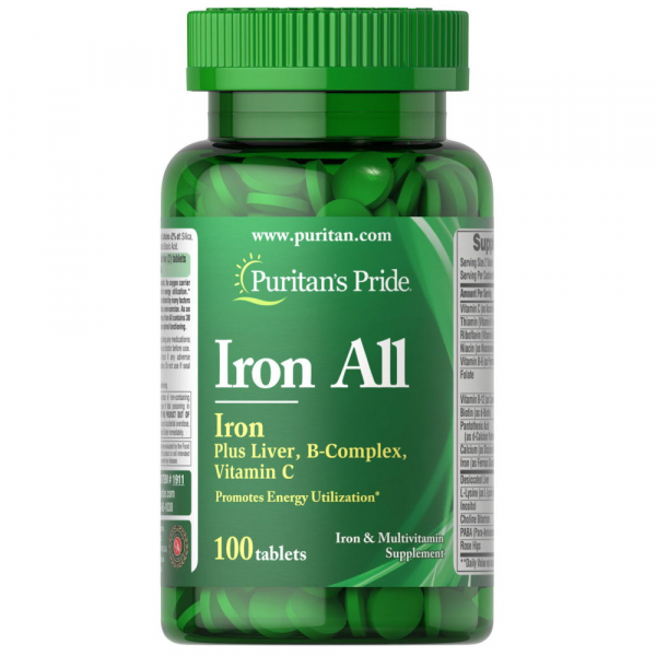 Вітаміни та мінерали Puritan's Pride Iron All, 100 таблеток