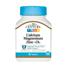 Вітаміни та мінерали 21st Century Calcium Magnesium Zinc + D3, 90 таблеток