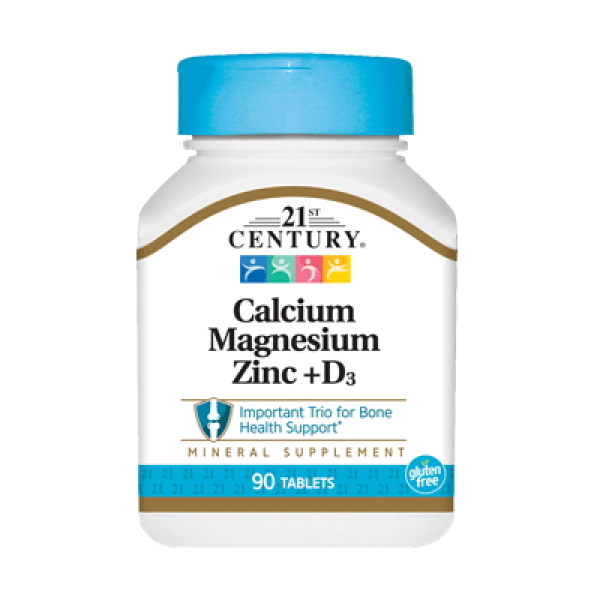 Вітаміни та мінерали 21st Century Calcium Magnesium Zinc + D3, 90 таблеток