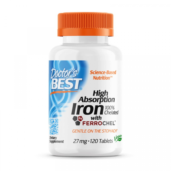 Вітаміни та мінерали Doctor's Best Iron 27 mg High Absorption, 120 таблеток